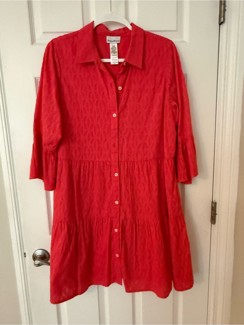 Tommy Bahama pink Button-Front Tiered Midi Dress